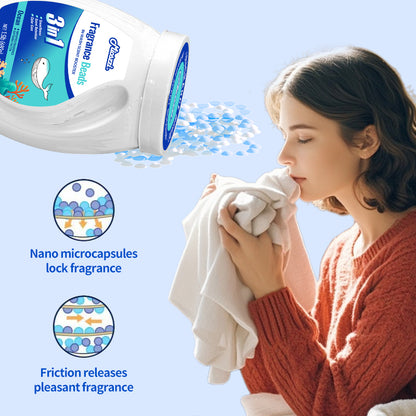 1. Smooth, fragrance retention, and color protection in one.

2. Use laundry fragrance beads to effectively prevent fabric damage.

3. It can effectively remove sweat stains that are difficult to remove.

4. Use deodorant beads to enhance freshness and maintain a good mood all day long.

5. Safe for all loads including towels, active wear and children's sleepwear.