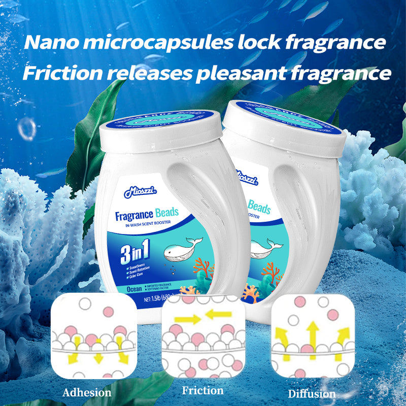 1. Laundry fragrance beads using deodorant technology effectively decompose odor molecules.

2. Microcapsule blasting technology allows clothes to retain fragrance for a long time.

3. Deodorant beads used for clothes can effectively remove sweat stains that are difficult to remove.

4. Effectively soften fabrics, anti-static to prevent clothing from clumping.

5. Value pack combination suitable for home use, large quantity and affordable price.